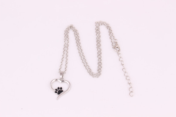 New styles rhodium plated Forever Love Heart Puppy Paw Drops of black glue Pendant Necklace Rolo Chain necklace jewelry