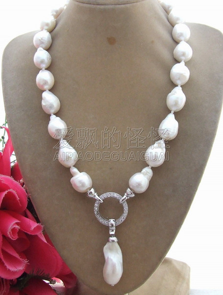 N062404 18MM Bead-Nucleated Pearl Necklace-25mm pendant