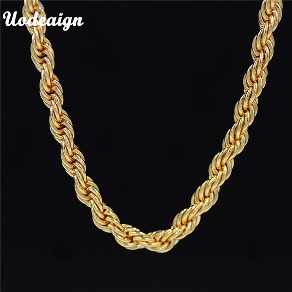 Uodesign Hiphop Mens 24K Yellow Golden French Rope Chain Necklace 75cm Long Hip Hop Necklace