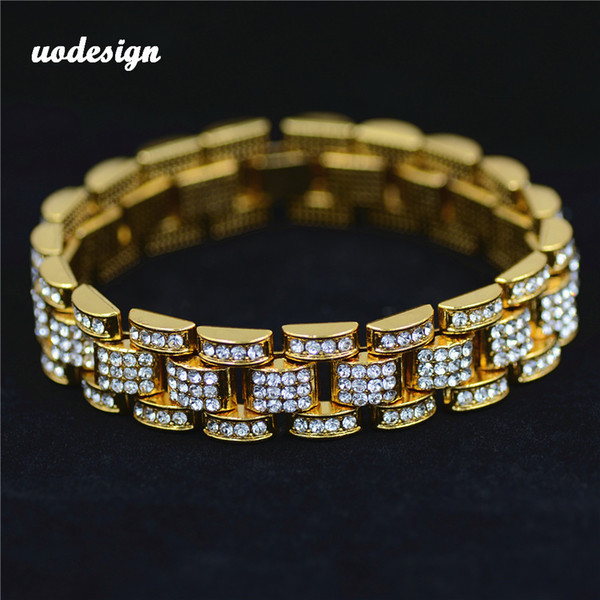 Hip hop Jewelry for Men Gold Silver Hiphop Mens Rhinestone Chain Bracelet Tank Bangles For boys Punk Jewelry