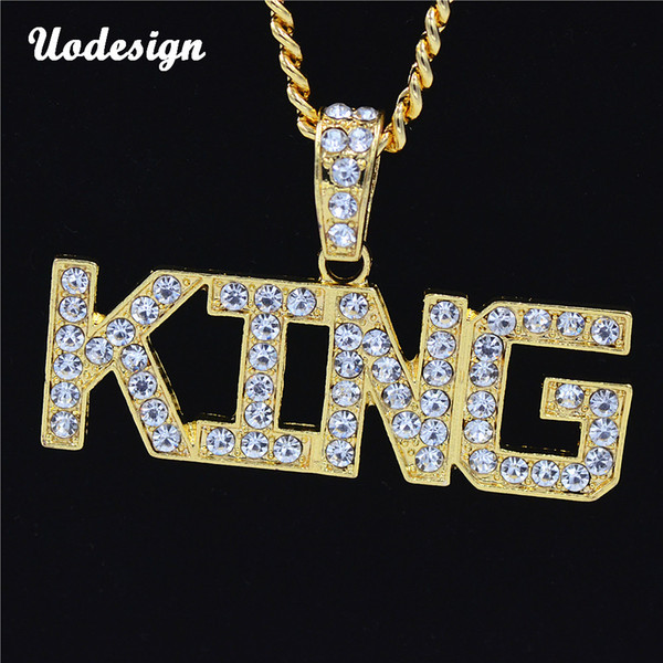 Hip Hop Rapper Jewelry Bling Bling Irregular Pendant Letter KING Golden Hiphop CZ Necklace Unisex Fashion Accessories