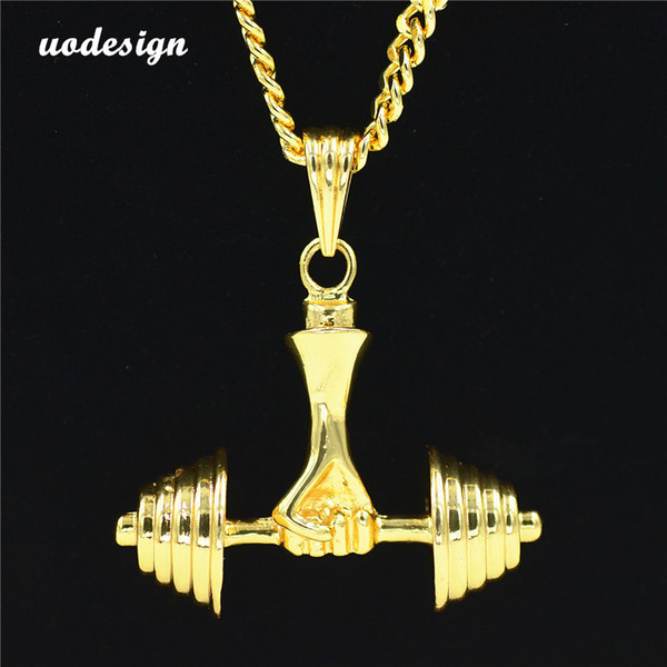 Uodesign Hip Hop Fashion Men jewellery Sports Big Heavy dumbbell pendant hip hop Necklace