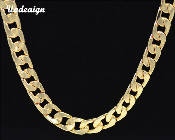 Uodesign Hip Hop Men Necklace Chains Fashion Solid Gold Color Filled Curb Cuban Long Necklace DIY Chain Unisex Jewelry