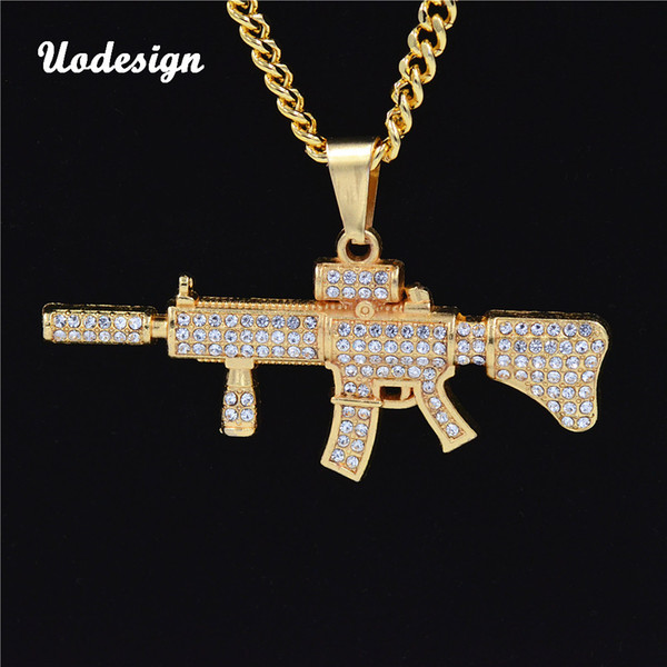 Alloy AK47 Gun Pendant Necklace Iced Out Rhinestone With Hip Hop Miami Cuban Chain Gold Color Men Women Jewelry