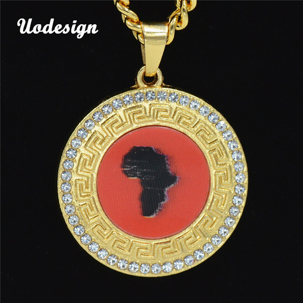 Africa Map Pendant Necklace Small Map Necklace Gold-tone Wholesale African Maps Pendant Hiphop Cool Item for Men Women