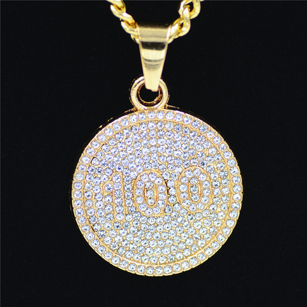 Gold Crystal 100 Necklace Hip Hop Dance Charm Chain Hiphop Golden Chock Necklace For Man Lover Jewelry Gifts