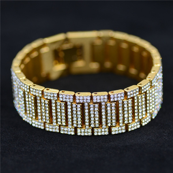 Men's Full Crystal Bracelet Gold Miami Curb Cuban Link Chain Bracelets For Men Iced Out Hip Hop Jewelry Dropshipping