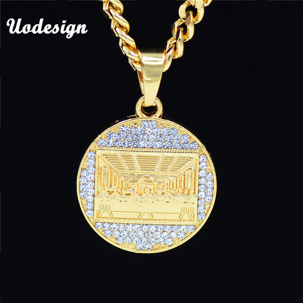 Uodesign Gold Color Plated Iced Out Crystal Rhinestone The Last Supper Pendant Necklace HipHop Jewelry Necklace With Gold Chain