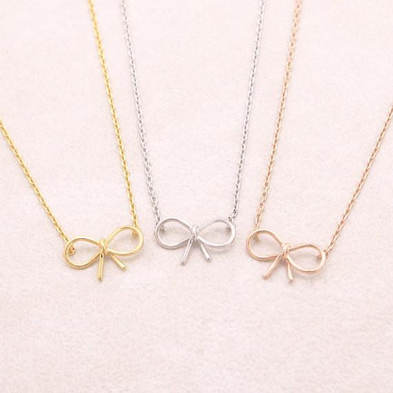 2018 Fashion 18k Gold silver plated bowknot Necklace Pendant Necklace for women gift Free Shipping Wholesale