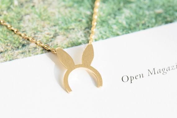 Fashion Gold-color silver plated Bunny Ears charm necklace Pendant Necklace for women gift Free Shipping Wholesale