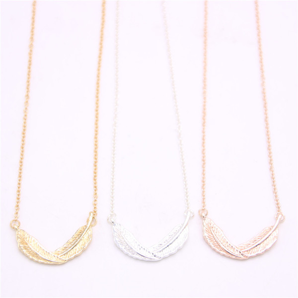 The latest elements curly feather pendant necklace Life-like feather pendant necklace designed for women Retail and wholesale mix