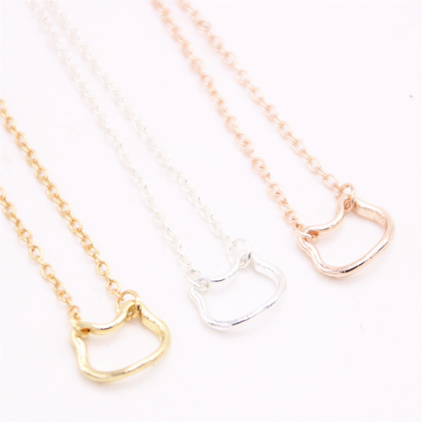 Lovely animal pendant necklace hollow out cat head pendant necklace designed for women Retail and wholesale mix