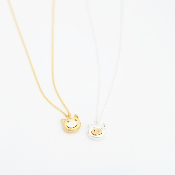 Fashion pig pendant necklaces The creative pig face and pig nose mix color pendant necklaces Animal necklaces for women