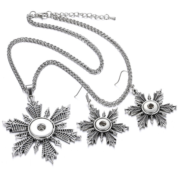 Hot Sale Noosa Sets Jewelry 18mm Snowflake Buttons Necklace Fit 18mm Metal Snaps Chain Necklace Metal Snap Pendant Necklace Earring