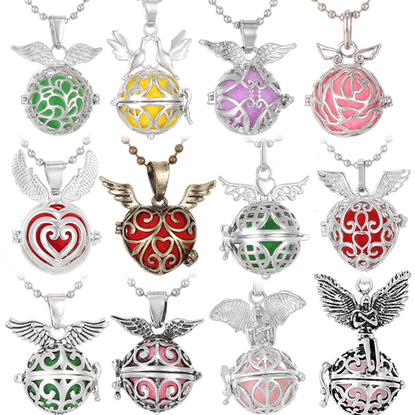 2019 New Aromatherapy Necklace Essential Oil Diffuser Lockets Pendants Hollow Out Angel Wings Round Ball Scent Perfume Necklaces