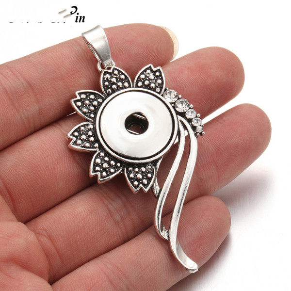 Hot Sale Noosa Chunks Jewelry 18mm Snap Buttons Pendant Flower Rhinestone Snap Pendant Necklaces Without Chains for Women