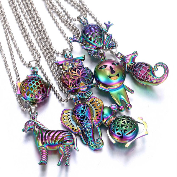 New Aromatherapy Colorful Necklace Jewelry Elephant Vintage Silver Bronze Essential Oil Diffuser Perfume open Locket Pendant Necklaces