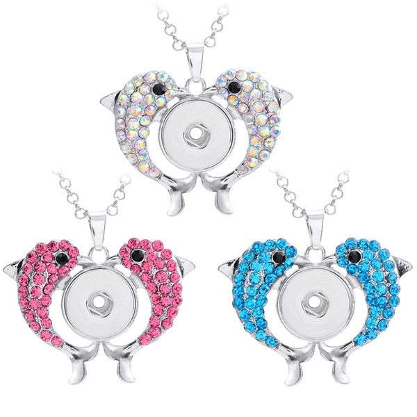 New 18mm Noosa Chunks Jewelry 18mm Snap Buttons Pendant Rhinestone Cute Fish Snaps DIY Acessorios Pendant Necklaces Without Chains