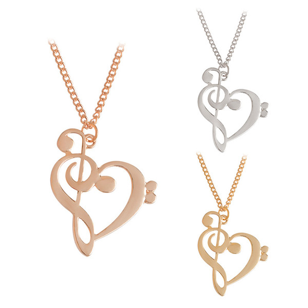 fashion Minimalist Simple Fashion Hollow Heart Shaped Musical Note Pendant Necklace Music Jewelry Gold Silver Special Gift