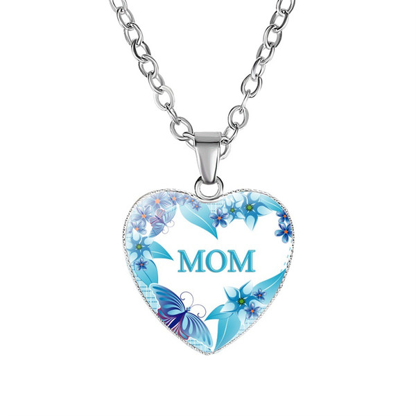 Love You MOM Necklace Glass Heart Shape Necklace Pendants Best Mom Ever Fashion Jewelry Mother Gift Will and Sandy drop ship