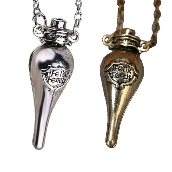 Harry Book Felix Felicis Necklaces Potion Bottle Pendant Antique Silver Bronze Pendants Potter Fashion Jewelry drop Shipping