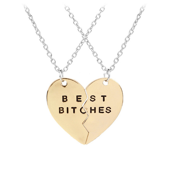 2 part Broken Heart Best Bitches Necklace Silver Gold Heart Joining Necklace Pendant Designer Necklace Fashion Jewelry Drop Shipping