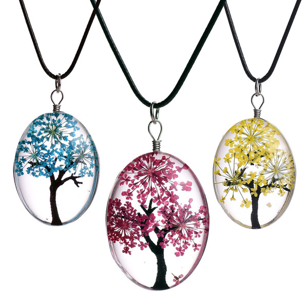 Dried Flower Necklace Glass Oval Tree of Life Terrarium Necklaces Designer Necklaces Fashion Jewelry for Women Gift Will and Sandy 380153