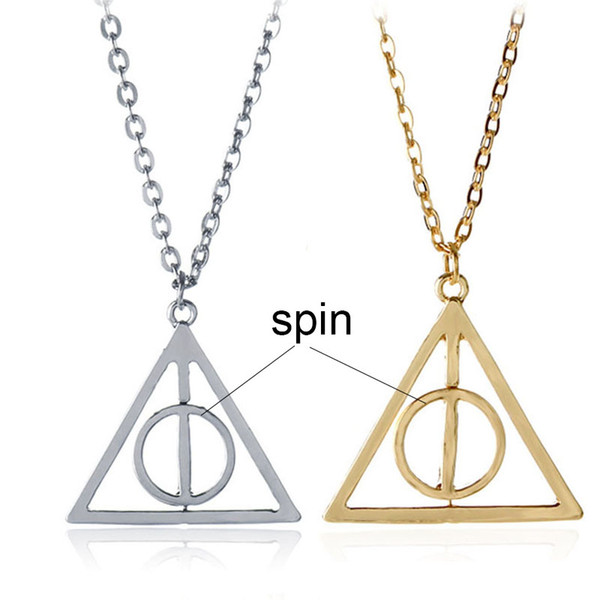 Harry Rotate Deathly Hallows Necklace Silver Gold Spin Triangle Pendant Necklaces Potter Fashion Jewelry Will and Sandy Drop Shipping