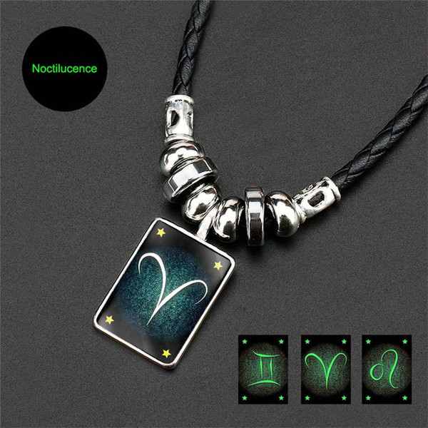 12 constellation Necklace Glow In the Dark Sign Necklace Hematite Necklaces Fashion jewelry drop shipping