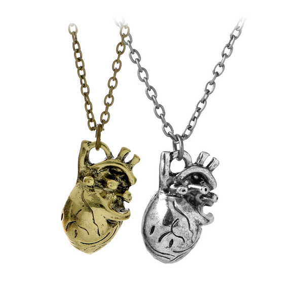 Anatomical Heart Necklace Stereoscopic Heart Necklaces Ancient silver Bronze Deisgner Necklace Fashion Jewelry Drop SHip 160549