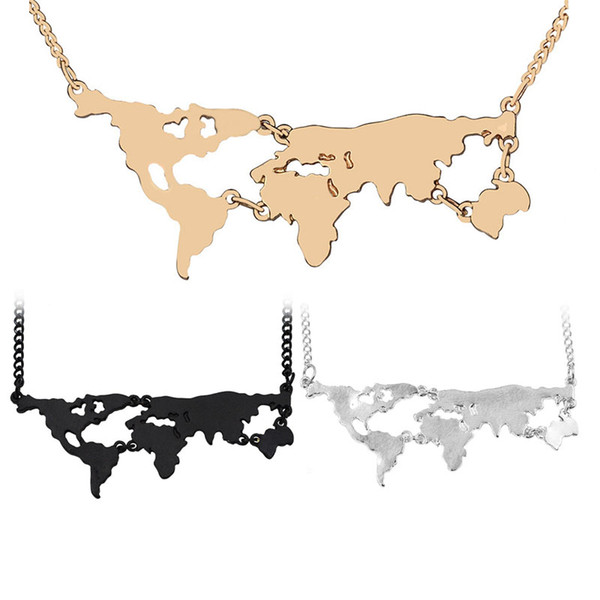 World Atlas World Map Necklace Pendant Silver Rose Gold Black Pendants Choker for Women Fashion Jewelry Will and Sandy Drop SHip 161362