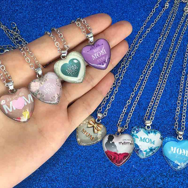 Love You MOM Necklace Glass Heart Shape Necklace Pendants Best Mom Ever Fashion Jewelry Mother Gift Will and Sandy drop ship 2019 hot sale