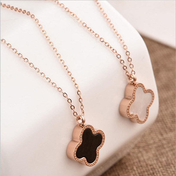 Double Side Shell Clover Necklace Rose Gold Lucky Four Leaf Clover Pendant Chains fashoin jewelry for Women Drop Shipping