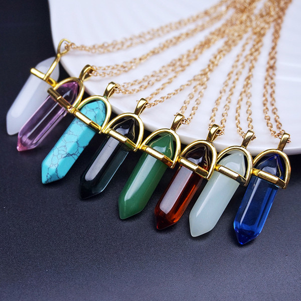 Crystal Natural Stone Hexagon Necklace Hexagonal Prism Pendant Necklace for Women Valentine Fashion Jewelry Will and Sandy Drop Ship 160248