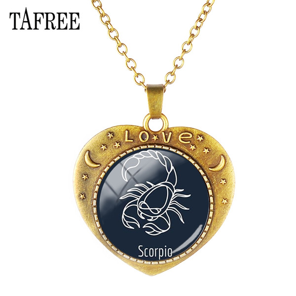 TAFREE 12 astrological Sign Heart-Shaped Necklace Jewelry Birthday Glass Cabochon Astrology Art Pendant Astrology Choker XZ07