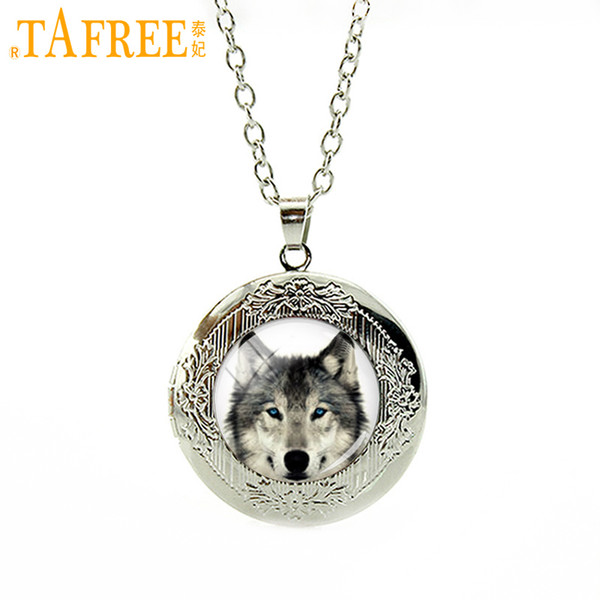 TAFREE New hot sale fashion glass dome locket necklace arctic wolf personalized animals geek men women gifts wolves jewelry T864