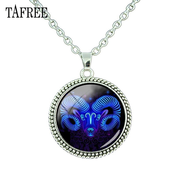 TAFREE 12 Constella Leo Virgo Necklace Glass Cabochon Pendant Zodiac Sign Necklace Silver Plated Pendant Birthday Gift XZ61