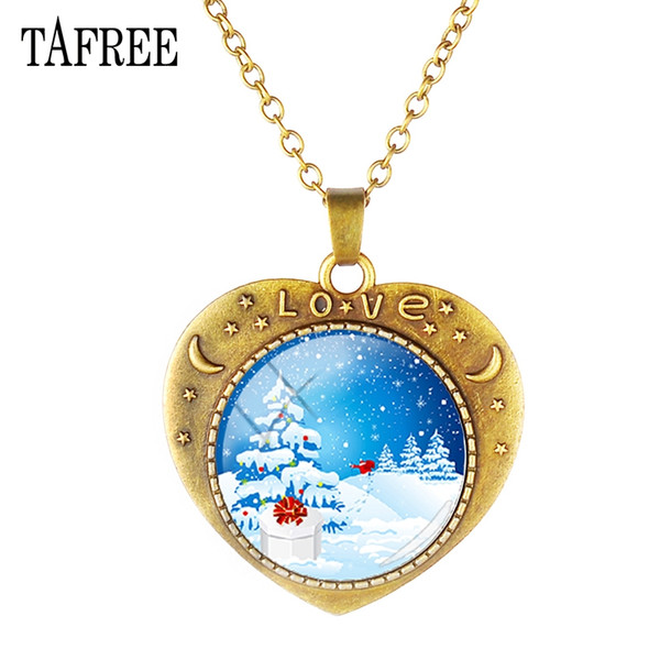 TAFREE White Beard Grandpa Snowy Christmas Gifts Heart-Shaped Necklace Antique Bronze Plated Necklace Women Kids Jewelry J128