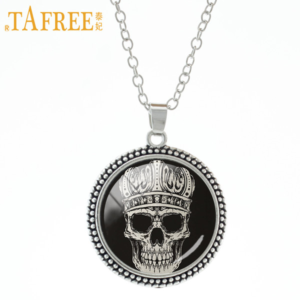 TAFREE brand necklace vintage punk skull pendant Bohemia Paisley Sugar Skull chain necklace Halloween jewelry for women men A641