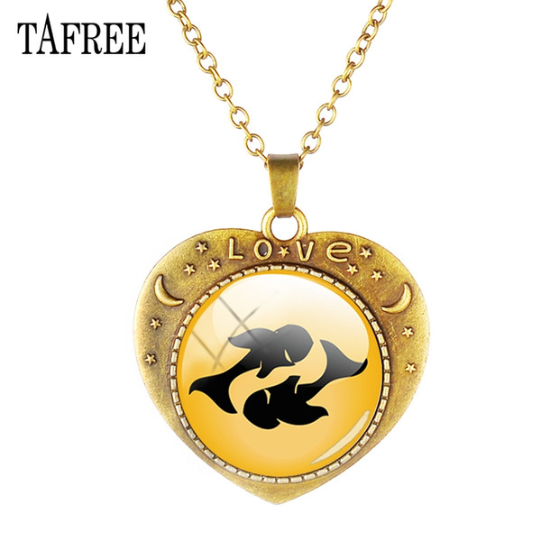 TAFREE 12 Zodiac Sign Constella Pendant Heart-Shaped Necklace Pisces Aquarius Necklace Glass Cabochon Choker Christmas gift XZ33