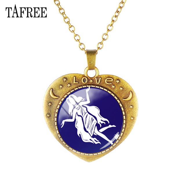 TAFREE Vintage Heart-Shaped Necklace 12 astrological sign Horoscope Astrology Necklace For Women Men Glass Cabochon Choker XZ17