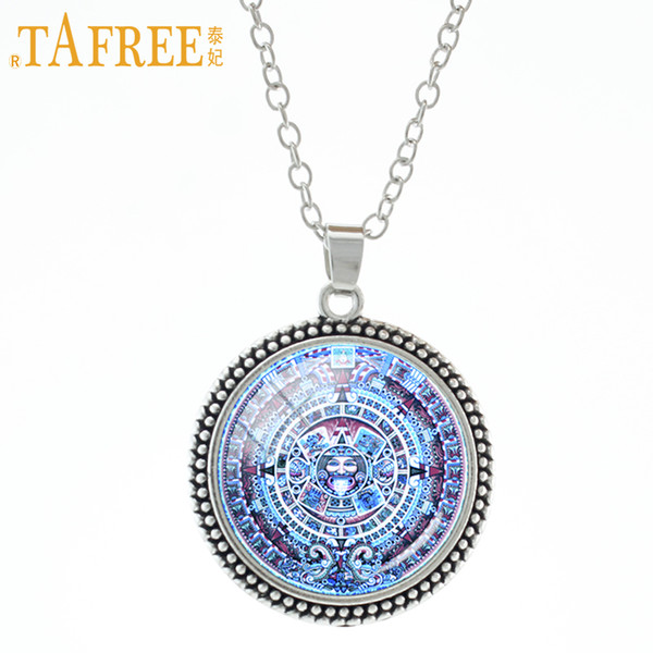 TAFREE Mayan Calendar Aztec Calendar Necklace Mayan sun Astronomy Archaeology fashion Glass cabochon Stock Vector jewelry CT698