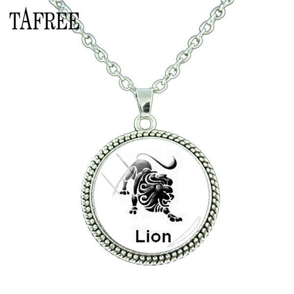 TAFREE Leo Virgo 12 Zodiac Sign Constella Pendant Round Necklace Balance Glass Cabochon Choker Christmas New Year gift XZ79