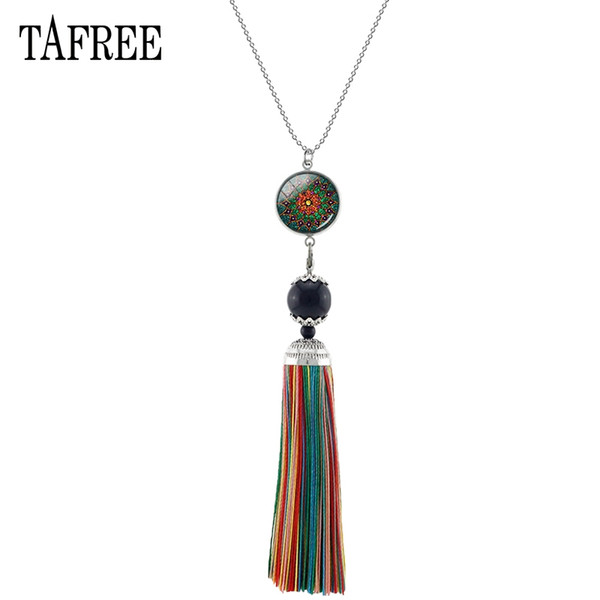 TAFREE Fashion Mandala Colorful Tassel Necklaces for Women Bohemia Zam Yoga braid Fringed Necklace long Classic Jewelry WNK19