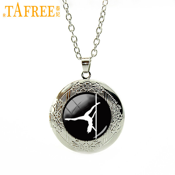 TAFREE Vintage Dancers Silhouette locket necklace retro Christmas gifts wedding party holiday pole dance pendant jewelry DC021