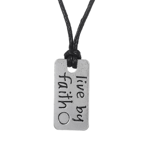 Lemegeton Drop Shipping Live By Faith Metal Engraved Chain Design Letters Pendant Necklace Wiccan Necklace For Men And Women