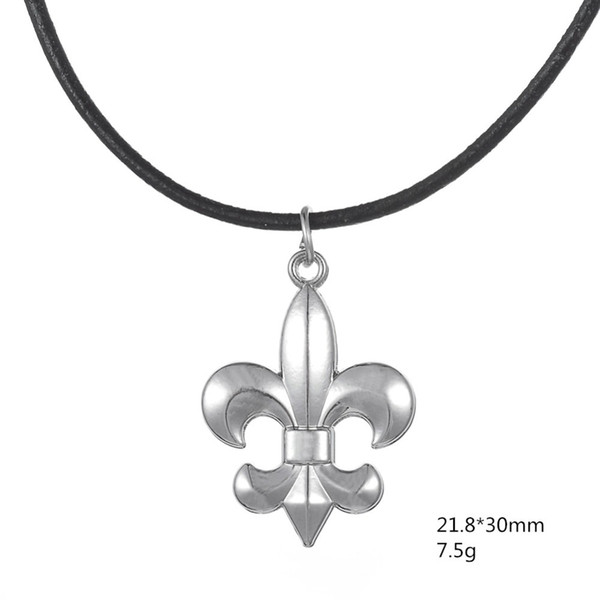 Lemegeton Wholesale Alloy Metal Fleur De Lis Pendant Necklace on Black Leather Chain for Men Women Free Shipping