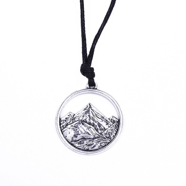 Lemegeton Landscape Mountains And Rivers Scenery Long Necklace Hollow Out Pendant Designer Necklace Adjustable Wax Cord Chain Setting Viking