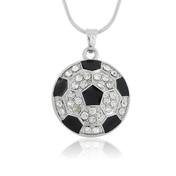 lemegeton Fashion Simple Design European & American Soccer Round Clear rhinestone Sliver Color charm sports Necklace gift For Soccer Lovers