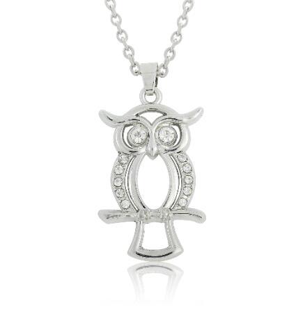 lemegeton Fishhook Zinc Alloy Night Owl And Crystal Pendant Elegant Lady Necklace Jewelry For Girl Gifts